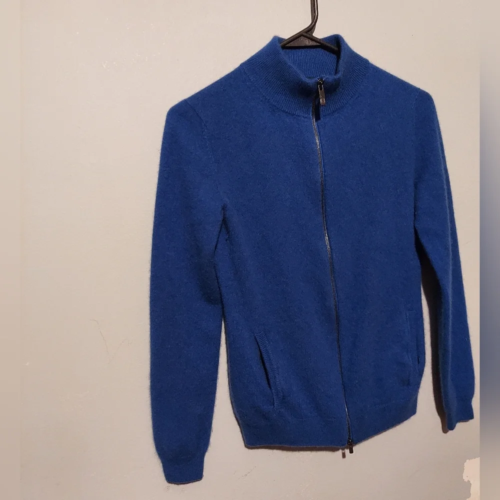 Gobi Mongolian Cashmere Blue Sweater M Full Zip Cardigan Ouiet Luxury Cabincore